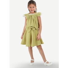 Casabony Fıstık Yeşil Muslin Dantelli Kız Çocuk Tunik + Etekli Takım