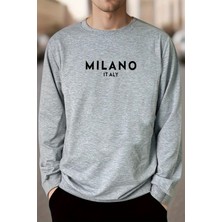 Uygun Tarz Milano Baskılı Oversize Sweatshirt