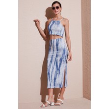 Lela  Slim Fit Ip Askılı Yırtmaçlı Midi Alt-Üst Takım Bayan Takım 5869021