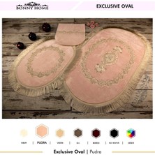 Bonny Home Exclusive Oval Pudra Püsküllü 3lü Klozet Takımı Çeyizlik Banyo Halısı Paspası Seti
