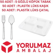 50 Adet Kullan At Toplu Yemek Seti 5 Gözlü Köpük Tabak, Çatal, Kaşık