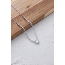 By Florya Jewelry Çelik Baget Taşlı Su Yolu Kolye Kararmaz Beyaz Zirkon Taşlı