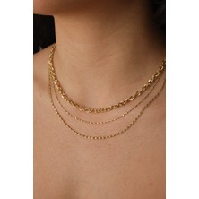 By Florya Jewelry Çelik 3'lü Kombin Dokulu Sarmal, Salyangoz ve Ezme Burgu Zincir Kolye 45 cm+5 cm Minimal Kararmaz