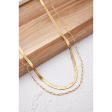 By Florya Jewelry Çelik 2'li Kombin İtalyan ve Ataç Zincir Kolye Minimal Kararmaz 45+5 cm