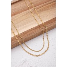 By Florya Jewelry Çelik 2'li Kombin Salyangoz ve Dokulu Halat Zincir Kolye Minimal Kararmaz 45 cm