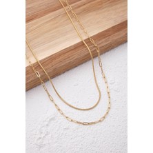By Florya Jewelry Çelik 2'li Kombin Ataç ve İnce İtalyan Zincir Kolye Minimal Kararmaz 45+5 cm