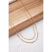 By Florya Jewelry Çelik 2'li Kombin Toplu Kare ve İnce İtalyan Zincir Kolye Minimal Kararmaz 45+5 cm