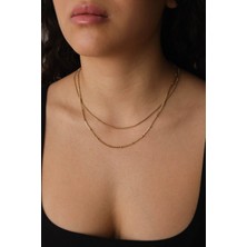 By Florya Jewelry Çelik 2'li Kombin Toplu Kare ve İnce İtalyan Zincir Kolye Minimal Kararmaz 45+5 cm