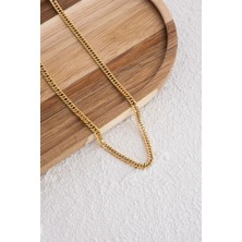 By Florya Jewelry Çelik Almak Gurmet Zincir Kolye Miami Küçük Zarif Küba Kolye 3 mm Kararmaz