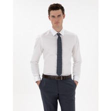 Pierre Cardin Erkek Beyaz Parlak Saten Slim Fit Uzun Kollu Basic Gömlek 50305127-VR013