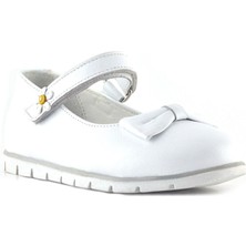 Rakerplus Hakiki Deri Beyaz Papatya Detaylı Cırtlı Kız Çocuk Babet Ayakkabı