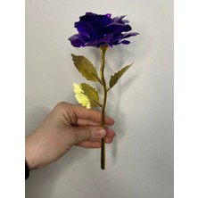 Love Candle Dekor 1 Adet Altın Varaklı Gül Solmayan Gül, Yapay Gül, Sonsuzluk Gülü Sevgililer Günü Hediyesi, Anneler Günü Hediyesi, Nişan Hediyesi, Düğün Hediyesi, Altın Gül, Mor Gül