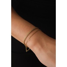 By Florya Jewelry Çelik 2'li Kombin Örme ve Kalpli Zincir Bileklik Kararmaz 17+4 cm & 21 cm