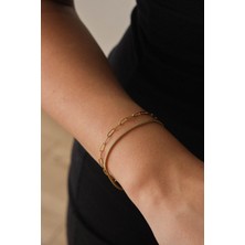 By Florya Jewelry Çelik 2'li Kombin Ataç ve İnce İtalyan Zincir Bileklik Minimal Kararmaz 17+4 cm