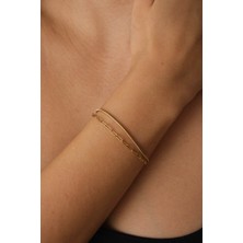 By Florya Jewelry Çelik 2'li Kombin Ataç ve İnce İtalyan Zincir Bileklik Minimal Kararmaz 17+4 cm