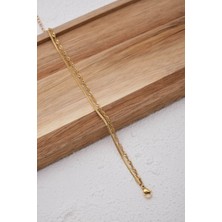 By Florya Jewelry Çelik 2'li Kombin Ezme İtalyan ve Singapur Zincir Bileklik Kararmaz 17+4 cm