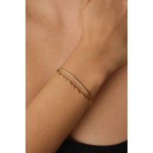 By Florya Jewelry Çelik 2'li Kombin Ezme İtalyan ve Singapur Zincir Bileklik Kararmaz 17+4 cm