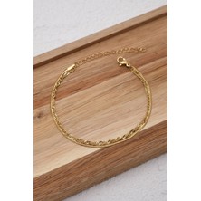 By Florya Jewelry Çelik 2'li Kombin Ezme İtalyan ve Singapur Zincir Bileklik Kararmaz 17+4 cm