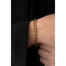 By Florya Jewelry Çelik Figaro Zincir Bileklik Kararmaz Unisex 6 mm Altın