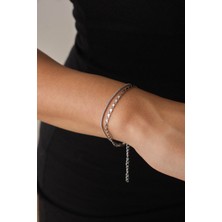 By Florya Jewelry Çelik 2'li Kombin Halat İtalyan ve Papağan Zincir Bileklik Minimal Kararmaz 17+4 cm