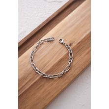 By Florya Jewelry Çelik Oval Halka Ataç Zincir Bileklik Kararmaz Tıknaz Doku Kablo Zincir 5 mm 18 cm-21 cm