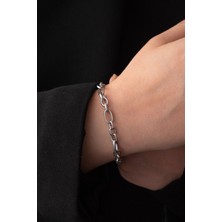 By Florya Jewelry Çelik Oval Halka Ataç Zincir Bileklik Kararmaz Tıknaz Doku Kablo Zincir 5 mm 18 cm-21 cm