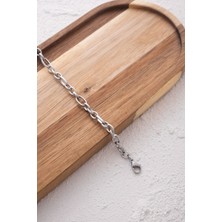 By Florya Jewelry Çelik Oval Halka Ataç Zincir Bileklik Kararmaz Tıknaz Doku Kablo Zincir 5 mm 18 cm-21 cm