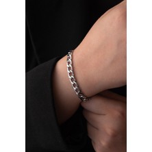 By Florya Jewelry Çelik Gurmet Zincir Bileklik Kararmaz 6 mm Kalın Gurmet Bileklik Unisex 18 cm-21 cm Ayarlanabilir Boy