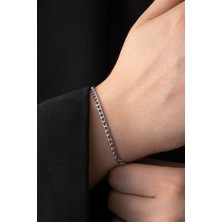 By Florya Jewelry Çelik İnce Gurmet Zincir Bileklik Kararmaz 3 mm Unisex