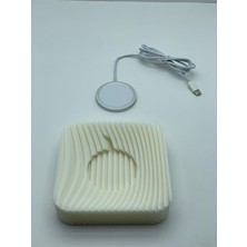 Masa Üstü Kablosuz Aırpods Şarj Standı + Magsafe Şarj Beyaz Renk