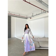 Wellway Atlas Kumaş Elbise (Kemer Dahildir)-Lila NHN31