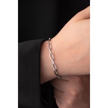 By Florya Jewelry Çelik Ataç Oval Zincir Bileklik Kararmaz 5 mm 18 cm-21 cm Boy Seçenekleriyle