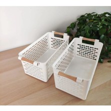 Safestore 2 Adet Çok Amaçlı Plastik Tutacaklı Organizer Sepet - Dolap Içi & Çekmece Düzenleyici Sepet - Beyaz