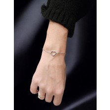 G&A Jewels 925 Ayar Gümüş ve Pırlanta Taşlı Kalp Çift Zincirli Bileklik