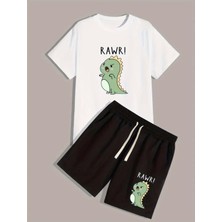 Punıx Kıds Özel Üretim Rawr Yazı Baskılı Yeni Stil Erkek Çocuk T-Shırt  Şort Takım