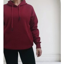 Füme Style Kadın Bordo Kapüşonlu Oversize Şardonlu Sweatshirt