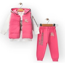 Woops Baby Marka Burberi Desen Yelekli Üçlü Takım Unisex 6-36 Ay