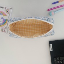 Mavi Papatya Desenli Kalem Çantası-Kalemlik