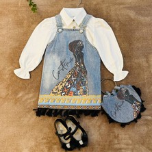 Trend Moda Dünyası Kız Çocuk 3lü Kot Elbise ( Elbise. Gömlek. Çanta )