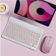 Hometech Alfa 7 Premium Tablet Uyumlu Mini Slim Şarjlı Bluetooth Klavye ve Mouse Seti | Pembe |