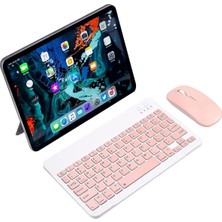 Osmart Tab X10 Tablet Uyumlu Mini Slim Şarjlı Bluetooth Klavye ve Mouse Seti | Pembe |