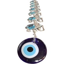 Ony Yapım Cam Nazar Boncuklu Mavi Taşlı Metal Duvar Süsü 7 Li Fil Figürlü Duvar Süsü