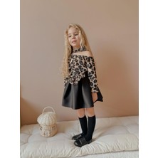 Leopar Omuz ve Fiyonk Detaylı Elbise