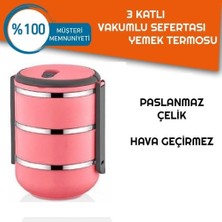 Ozcmax Sefer Tası Yemek Termosu Saklama Kabı Termosu 3lü - Pembe