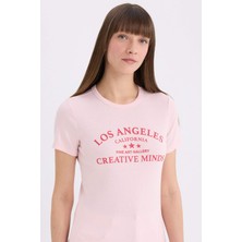 DeFacto Regular Fit Bisiklet Yaka Slogan Baskılı Ribana Kısa Kollu Tişört E6655AX25SP