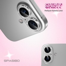 Spasibo Shiny iPhone 16 Kamera Lens Camı Koruyucu Simli - Taşlı