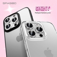 Spasibo Shiny iPhone 16 Pro Max Kamera Lens Camı Koruyucu Simli - Taşlı