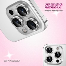 Spasibo Shiny iPhone 16 Pro Max Kamera Lens Camı Koruyucu Simli - Taşlı