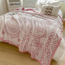Out Yuy 1 Parça Jakarlı Mercan Polar Battaniye 150*200CM Pembe (Yurt Dışından)