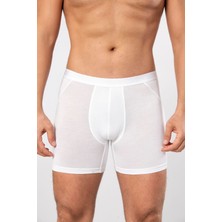 Weweus Beyaz Micro Modal Premium Erkek Uzun Boxer